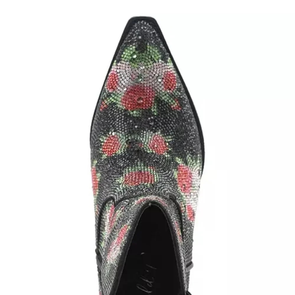 Wild Pair Lacey Black Bling Cowboy Boots SZ 7.5 NWT Pink Floral‎ Festie